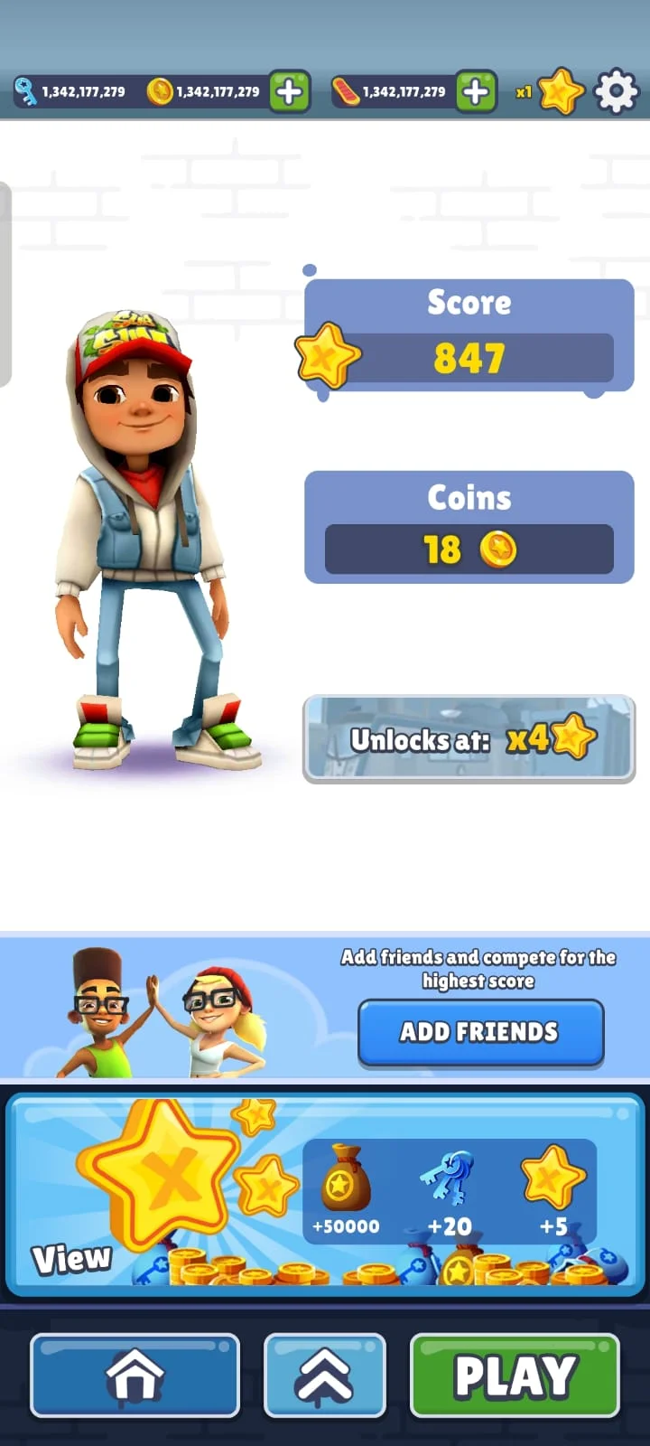 Subway Surfers Mod APK main menu showing unlimited keys and coins balances in the top bar after installing the mod
